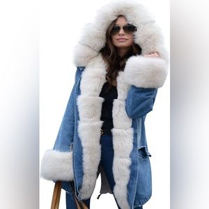 AOX Women Fashion Winter Coat w/Faux Fur Hood Thicken Warm Outdoor Jacket Parka